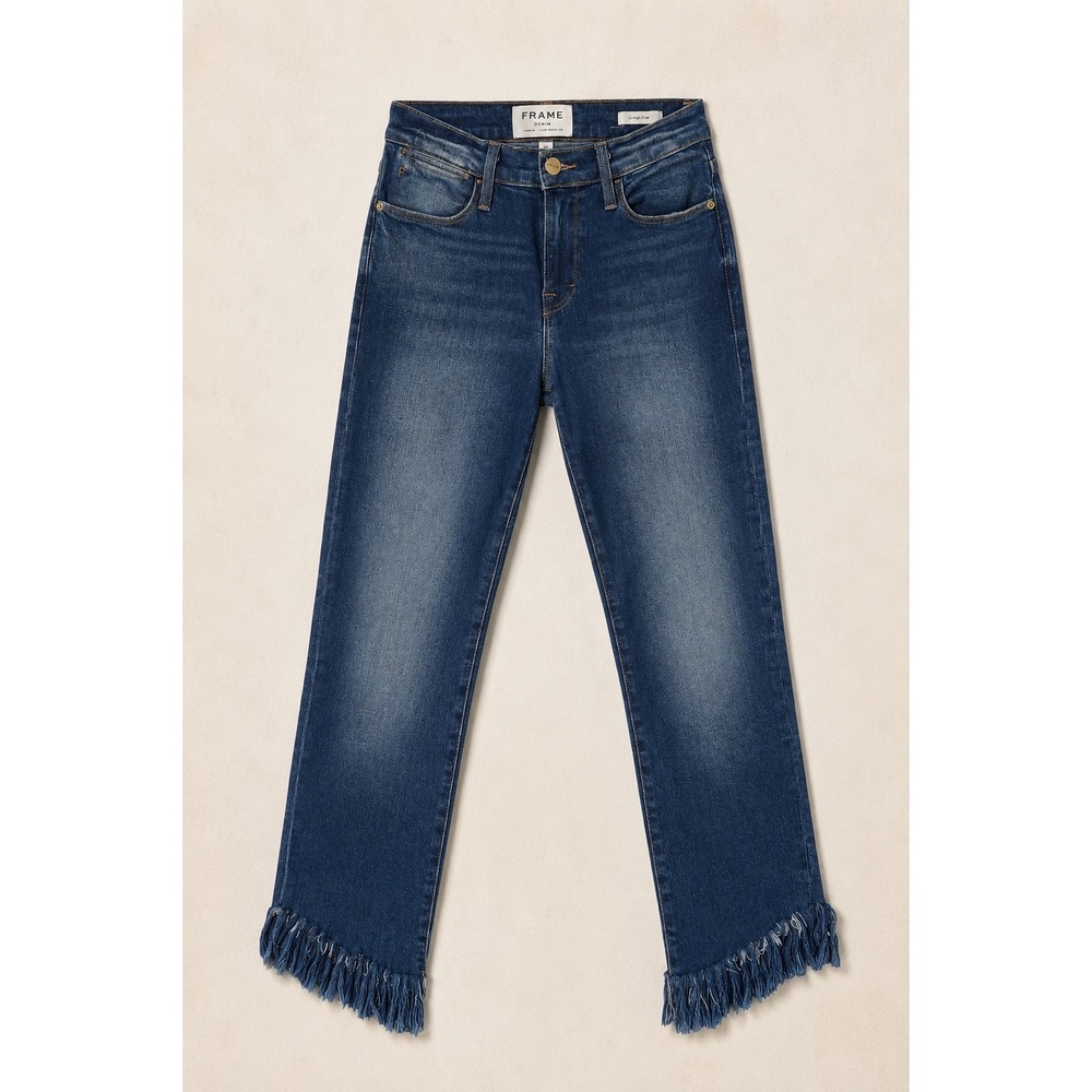 Frame Denim Le High Straight Lambeth Lane Fringed Hem Jeans 25 LHSTSR396
